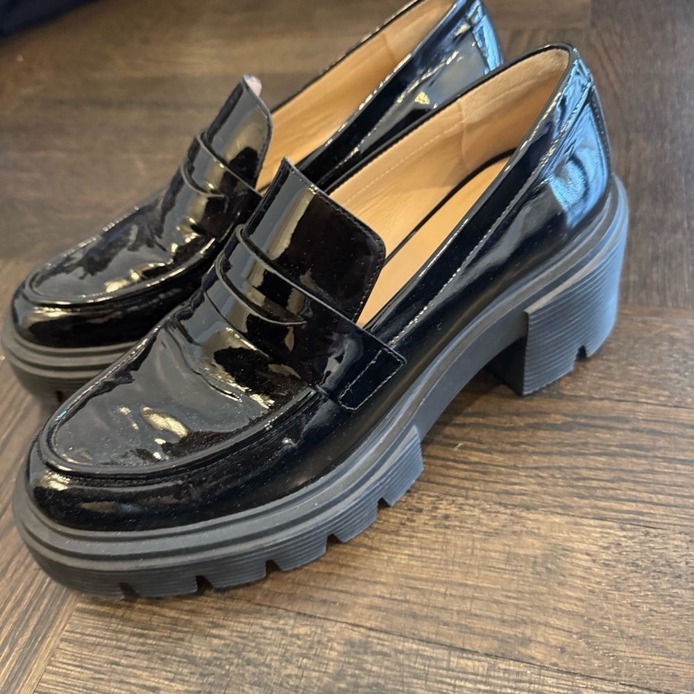 Stuart Weitzman Platform Black Patent Leather Loafers